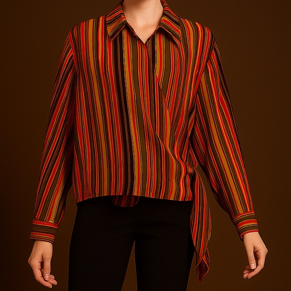 San Andre Striped Multicolor Button-Up Blouse SZ 14 Sophisticated Chic Goblincor